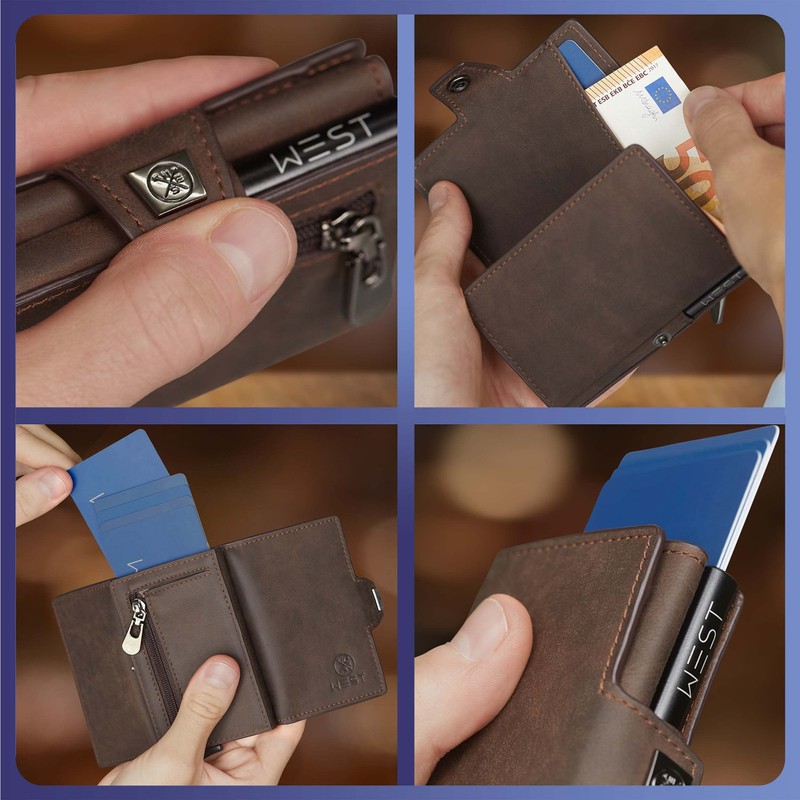 WEST® Slide - Slim Wallet with for Men, brown, With