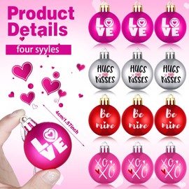 12 Pcs Valentine's Day Tree Hanging Ornament Red and Pink Plastic Ball Ornament 1.57'' Hugs and Kisses Be Mine Balls Decorations Baubles with Hanging Rope for Valentine's Day Party Supplies (Sweet)
