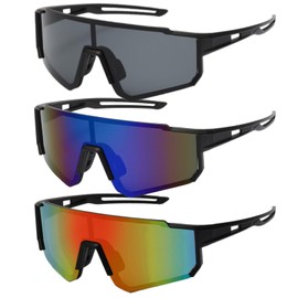 JSTHHTT Pack of 3 Sports Sunglasses, Polarised Cycling Glasses, Windproof Cycling Glasses, Quick Glasses, Rave, Cycling Glasses for Men and Women, UV400 Protection for Outdoor Activities