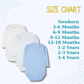 rise&Raba Baby Bodysuit 3 Pcs | 100% Organic Cotton Long Sleeve Comfortable Button Baby Bodysuits for Boys and Girls | Comfortable and Cute Onesies (White-Ecru-Blue, 12-18 Month)