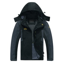 Spmor Men's Outdoor Sports Hooded Windproof Jacket Waterproof Rain Coat Black XX-Large