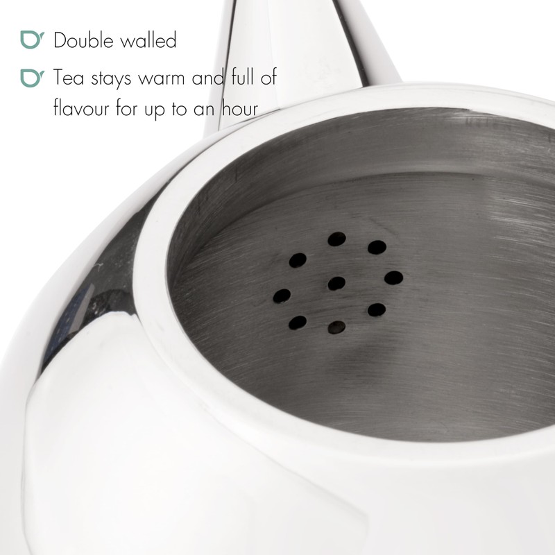 bredemeijer Santhee Double Walled Teapot, 1.4-Liter Stainless Steel Glossy Finish
