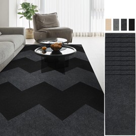 CUCOS 10Pcs Carpet Tiles Peel and Stick, 12"x 24" Thin Floor Adhesive Tiles Mat, Rectangular Carpet Non-Slip Tiles, Waterproof Carpet for Living Room Bedroom Dark Gray