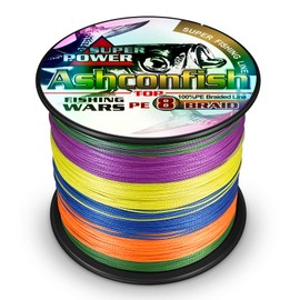Ashconfish - Cuerda de pesca trenzada de 8 hebras, súper fuerte, de polietileno, 500 m (546 yardas), resistente a la abrasión, no se estira, diámetro muy fino, Multicolor, 15LB/0.18MM