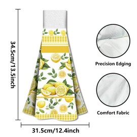 WADORN 2Pcs Lemon Kitchen Towels with Hanging Loop, Lemon Fruit Kitchen Hand Towel Dishcloth Towels Lemon Soft Absorbent Hanging Tie Towels for Kitchen Washroom Bathroom Home Decor