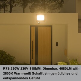 Vinaco R7S 118 mm 230 W, Pack of 5 J78 R7S Dimmable with 2800 K Warm White, High Power 4680LM Halogen Lamp 230 V 230 W R7s, Durable Bulbs R7s Halogen for Security Lights, Landscape Lights