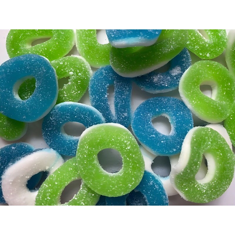 Unbranded BLUE RASPBERRY/SOUR APPLE Flavored Chewy Gummy/Gummi Rings-Bulk Candy- 1/2