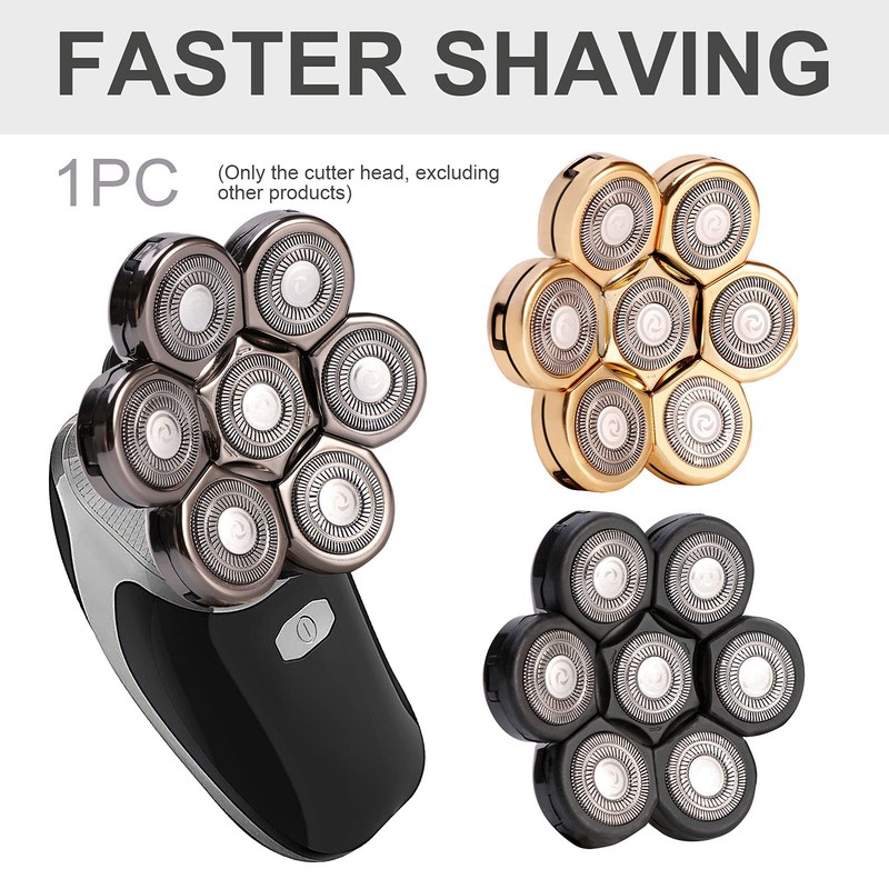 Bald Head Razor, 7 Heads Beard Trimmer Replacement Blade Stainless
