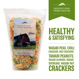 Oregon Farm Fresh Snacks Wasabi Pea Mix and Crackers - Locally Sourced and Freshly Made Wasabi Snacks Including Wasabi Peanuts, Almonds, Peas and Crackers - Enjoy Healthier Sugar-Free Snacking (32 oz)