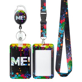 Pawfly Fashionable Sliding Badge Holder ME Plastic Case with Retractable Badge Reel Carabiner Clip & Detachable Lanyard Strap Embossed Vertical Card Protector for Worker Nurse Teacher Student