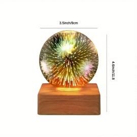 Globe LED 3D Fireworks Night Light Lamp Small Globe Wood Base Light New