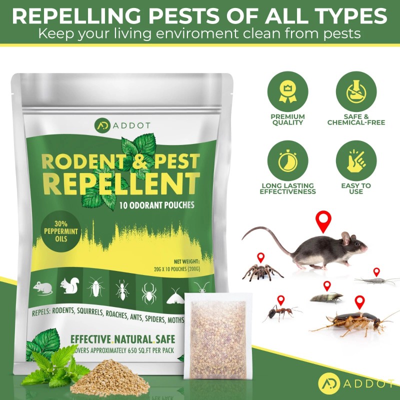 ADDOT Natural Peppermint Oil Mouse Repellent – 10-Pack, 40g Each