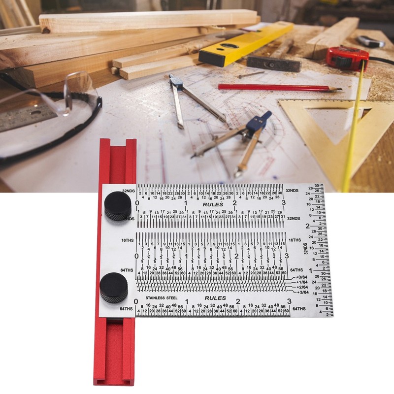 T Rule Stainless Steel Silver Scribing Ruler Woodworking Measuring Tool