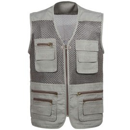 Locachy Men's Summer Outdoor Work Safari Hiking Travel Photo Fishing Vest with Pockets Grey-Mesh L