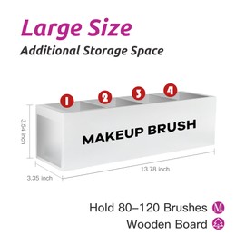 Suli Large Makeup Brush Holder Organizer, Wooden Cosmetic Brushes Storage with 4 Slots, Eyeliners Display Case for Vanity Desktop Bathroom Countertop -White
