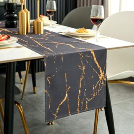 Jayusaror Table Runner Modern Autumn Grey and Gold Linen Marble Golden Texture Abstract Art Washable Table Runner for Coffee Dining Room Dresser Side Table Bedroom 13 x 72 Inch