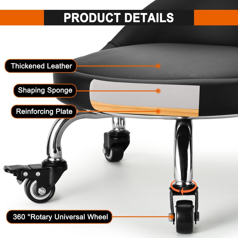 FLOLXNB Low Height Rolling Stool,Low Stool Chair with Back,Low Roller