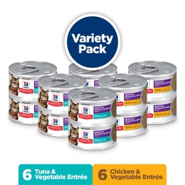 Hill's Science Diet Sensitive Stomach & Skin, Adult 1-6, Stomach & Skin Sensitivity Support, Wet Cat Food, Variety Case: Chicken; Tuna Minced, 2.9 oz Can Variety Case, Case of 12