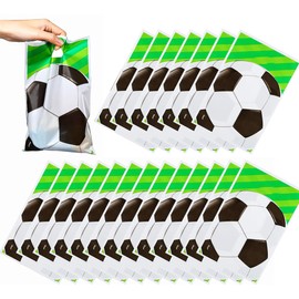 Pack of 20 Football Birthday Gift Bags for Kids Party, Football Party Bags, Plastic Goodie Bags for Children Favours, Football Party Decorations Accessories
