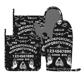 Ouija Board Occultism Goth Skull Oven Mitts and Pot Holders Set of 4 Silicone Heat Resistant Oven Mitten Potholders Non Slip Gloves Kitchen Decor for BBQ Cooking Grilling Baking