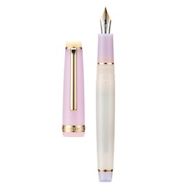 Jinhao 82 Acrylic Fountain Pen, Iridium Medium Nib with Ink Converter, Macaron Peach Pink Contrast Color Classic Design Smooth Writing Pen (Gold Trim)