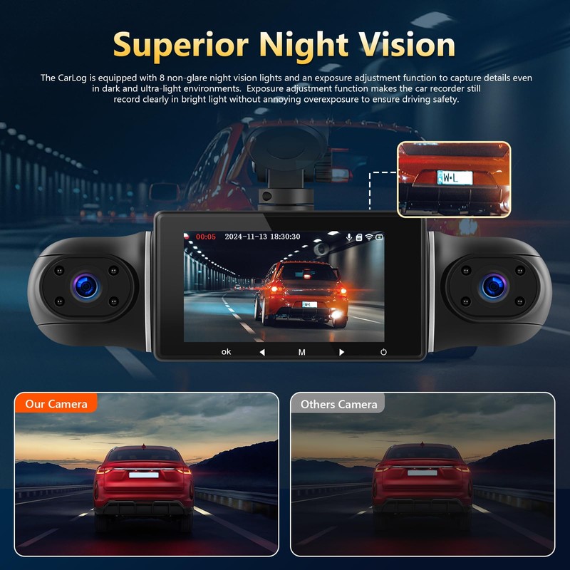 WiFi 360° Dash Cam Front and Rear Inside,4 Channel 3"
