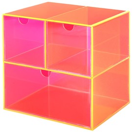 Gelite Desk Organizer with 3 Storage Drawers for Makeup Office Acrylic Desktop Drawer Organizer for Vanity Office Organization and Storage Box, Neon Pink
