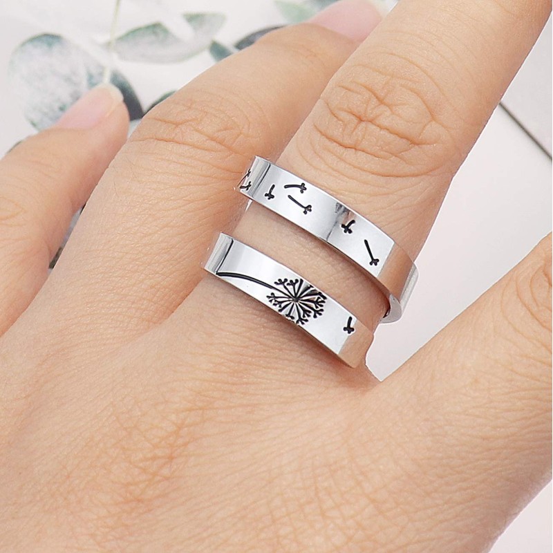 Gleamart Inspirational Ring Stainless Steel Engraved Dandelion Flower Ring Gift