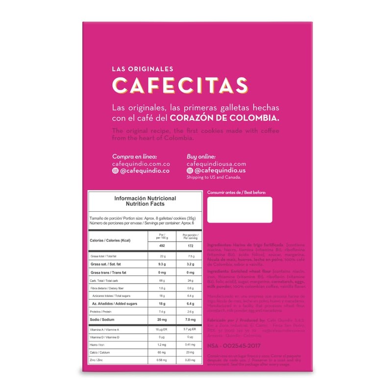 Cafe Quindio Coffee Cookies Cafecitas 7 Ounce Box (200g) -