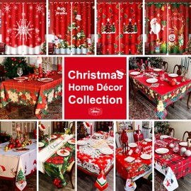 Christmas Table Cloth Square - 60x60 inch - Water Resistant Holiday Decorative Print New Year's Eve Xmas Tree Tablecloth - Easy Care Fabric Table Covering for Party, Kitchen, Dining Room
