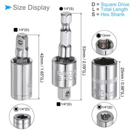 CoCud Impact Socket Adapter Set, 1/4 Inch Drive 13 mm 1/4 Inch Shank, CR-V Flat Socket Swivel Joints Hex Shank - (Applications: for Cordless Screwdriver, Impact Wrench, Drill)