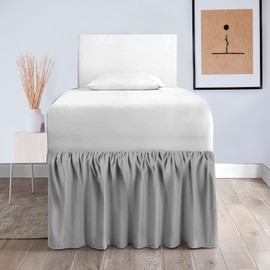 Dorm Bed Skirt - Ruffled Extra Long Bed Skirt Twin-XL, 110g Brushed Cloth Twin Bed Skirt - College Dorm Room Essentials - 32"/36" Drop (Gray, Twin-XL/36 Drop)