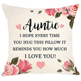 Auntie Present I Hope Every Time You Hug This Pillow It Reminds You How Much I Love You Cushion Cover for Auntie from Niece Nephew Aunt Reminder Gift Mother's Day Birthday (auntie)