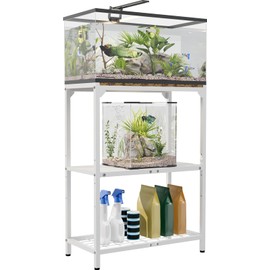 AnBaiMei 20 Gallon Aquarium Stand, Metal Fish Tank Stand with Adjustable 3-Tier Storage Shelf, Heavy Duty Reptile Breeder Turtle Tank Terrarium Rack Table for Home Office, 24" L x 12" W x 32.2" H, White