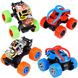 AIZHAZHA 4 Stück Monster Truck, Monstertruck Spielzeug Reibungsbetriebene Zurückziehen, Monster Trucks Kinder, 360° Rotation Inertia Vehicle, Spielzeugauto Kinder Geschenk für Jungen Ab 3 Jahren