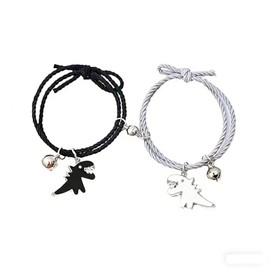 Fuqimanman2020 2PS Dinosaur Couple Attraction Love Heart Matching Bracelets Set Stretch Braided Rope for Couple Lover Friendship Relationship Best Friend Jewelry-Black Gray