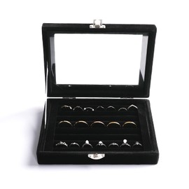 Frebeauty Rings/Earring Organizer Tray with Clear Lid,7 Slots Ring Box Velvet Ring Holder Drawer Insert Jewelry Storage Box Jewelry Display Case Jewelry Box Gift for Women and Girls(Black,7 Slots)