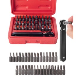 Bates Choice Mini Ratchet Set, 34 pcs, 1/4-Inch Drive, Cr-V Steel, Security Bit Set, Right Angle Screwdriver, 90 Degree Screwdriver, Torx Plus/Torx/Phillips/Slotted, Red Storage Box