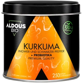 Organic Turmeric Capsules + Probiotics with Ginger and Black Pepper - Pack of 250 - 1460 mg - Turmeric Capsules with Curcumin and Piperine - Natural Anti-Inflammatory Effect - Certified Organic Quality