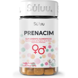 Súluu Prenacim Gomitas Vitaminadas, Multivitamínico Apoya Salud de Mujer y Bebé Durante Embarazo 60 Gomitas Sabor Durazno Ácido Fólico, Vitaminas A, B1, B2, B3, B5, B6, B12, C, D3, E, K, Biotina, Colina, Hierro, Zinc, Magnesio, Calcio, Yodo y Cromo Sin Gl