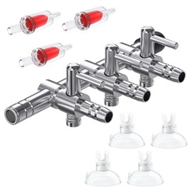 Pawfly 3-Way Aquarium Air Flow Control Spliter Lever Valve Manifold for Air Pumps Multi-port Distributor Splitter with 3 Non-return Check Valves and 4 Suction Cup Clips for Fish Tank