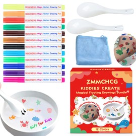 Kiddies Create Magical Floating Drawings Bundle, Magical Drawing Pens for Kids Water, Magic Water Painting Pen Set for Tattoos, DIY Art Ink Marker Kit with Spoons & Towel, Boys Girls Children's Gifts