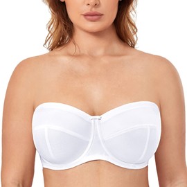 DELIMIRA Women's Strapless Bra Plus Size Underwire Convertible Non Padded White 46DD