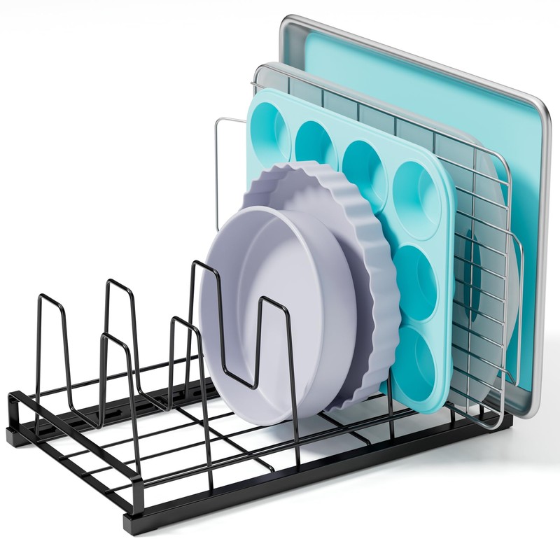 GAGUIUP Food Container Lid Organizer, Adjustable 6 Dividers Full-Metal Pot