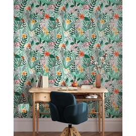 Coloritto Green Scandinavian Wallpaper | Removable Self Adhesive Botanical Wallpaper | Floral Peel and Stick Wallpaper (Sample 12" W x 8" H)