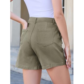 Rasutina Women Green Cargo Shorts with 6 Pockets High Waist Jean Shorts for Women Denim Shorts Summer Jorts Small