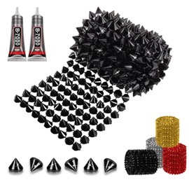 0.5 Yard Spike for Crafts Stude for Clothing, Black Spike Stud with Glue, Cone Flatback Plastic Trim Mesh for Holloween Party Decoration Costume DIY Crafts