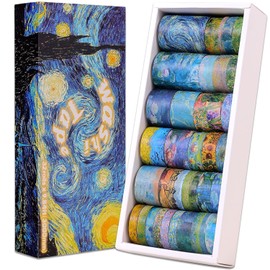 emmoolife Juego de 32 rollos de cinta washi, cinta adhesiva decorativa para pintura al óleo, cinta adhesiva Van Gogh para diario de anotaciones, manualidades DIY, regalos, decoraciones de fiesta