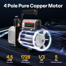 VIVOHOME 4.5 CFM 1/3 HP 110V Single Stage HVAC Vacuum Pump for R134a R12 R22 R502 R410a Systems, Auto AC Vacuum Pump for Air Conditioning Servicing Resin Degassing with Oil Bottle
