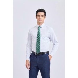 HISDERN Mens Ties for Men Green Tie with Pocket Square Set Formal Forest Hunter Green Blue Striped Plaid Tie Handkerchief Set Necktie for Men Wedding Tie